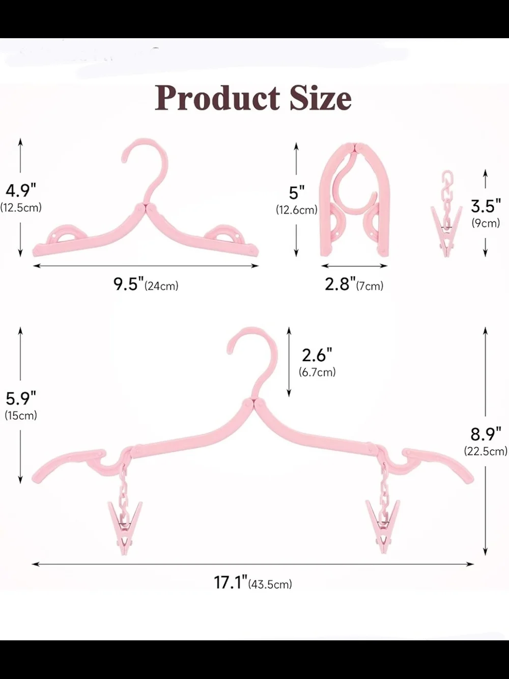 Travel Foldable Pink Plastic Hanger with Clips BNIB